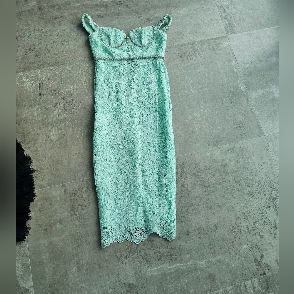 Self-Portrait Crystal Bustier Lace Midi-Dress